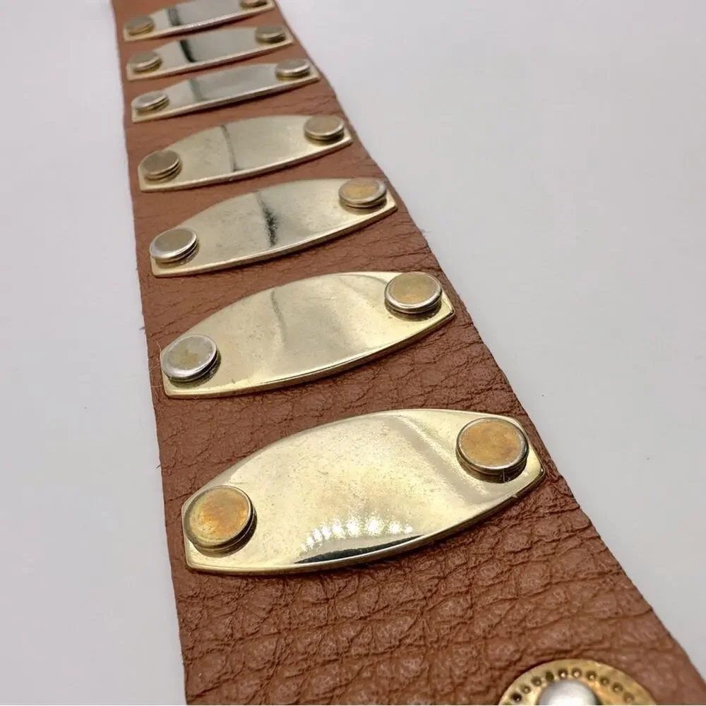 Western Brown Leather Bracelet Gold Metal Cuff Coastal Cowgirl Casual Jewelry
